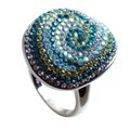 Sterling Silver Blue and White Crystal Swirl Ring