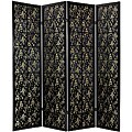 Wood 6-foot 4-panel Feng Shui Black Fabric Shoji Screen (China)