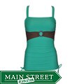 Divinita Sole Women's Teal and Cocoa Brown Sash Ruched Tankini