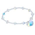 Crystale Sterling Silver Clear Seed Bead Crystal Heart Stretch Bracelet