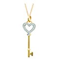 Sterling Silver and 14k Gold Diamond Heart Key Necklace