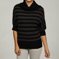 Razzle Dazzle Women's Black/Ash Striped Cowlneck Dolman Sleeve Sweater