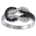 La Preciosa Sterling Silver Black and White CZ Love Knot Ring