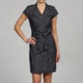 Sharagano Women's Black Denim Double-breasted Belted Dress