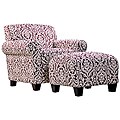 Portfolio Mira Merlot Red and Ivory Medallion Arm Chair and Ottoman
