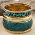 Set of 6 Brass and Resin Green Tropic Bloom Bangles (India)