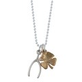 Charming Life Gold Overlay and Silver Clover and Wishbone Necklace