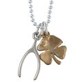 Charming Life Gold Overlay and Silver Clover and Wishbone Necklace