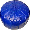 Leather Royal Blue Pouf Ottoman (Morocco)