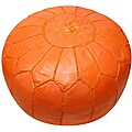 Leather Orange Pouf Ottoman (Morocco)