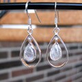 Sterling Silver Hoops Pear Moonstone Earrings (Thailand)