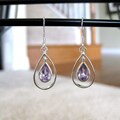 Sterling Silver Hoops Pear Amethyst Earrings (Thailand)