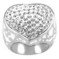 Stainless Steel Pave-Set Cubic Zirconia White Enamel Heart Ring