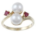 Pearls For You 10k Gold Akoya Pearl and Ruby Ring (6.5-7 mm)
