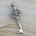 Sterling Silver Round Flower Beaded Key Pendant (Indonesia)