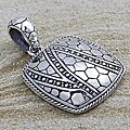 Sterling Silver Embossed Square Pendant (Indonesia)
