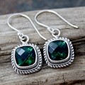 Sterling Silver Green Square Quartz Bali Drop Earrings (Indonesia)