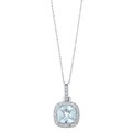 10k White Gold Aquamarine and 1/6ct TDW Diamond Necklace (H-I, I1-I2)