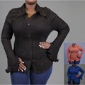 Kaelyn Max Women's Plus Size Long-sleeve Buttoned Blouse