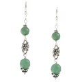 Charming Life Silvertone Green Aventurine Floral Accent Earrings