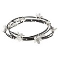 Celeste Steel Large Black Crystal Flowers Bangle Bracelets (Set of 4)