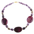 Goldplated Agate Slices, Amethyst and Smokey Quartz Necklace