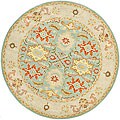 Handmade Heritage Treasures Light Blue/ Ivory Wool Rug (6' Round)
