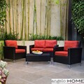 angelo:HOME Napa Springs Tulip Red 4 Piece Indoor/Outdoor Wicker Arm Chairs, Loveseat and Table
