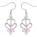Silvertone Abstract Hearts Pink Crystal Earrings