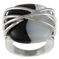 Kate Bissett Silvertone Onyx and Mother of Pearl Cocktail Ring