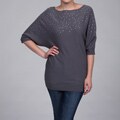 Grace Cashmere Women's Grey Rhinestone Dolman Sleeve Top FINAL SALE