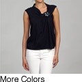 Elio Women's Floral Applique Cap-sleeve Knit Top