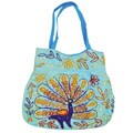 Cotton Blue Embroidered Peacock Shoulder Bag (India)