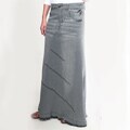 Tabeez Women's Frayed Grey Long Denim Skirt