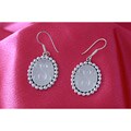 Sterling Silver Monogrammed Oval Beaded Edge Dangle Earrings