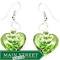 Bleek2Sheek Murano-inspired Glass Green and Clear Heart Earrings