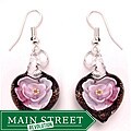 Bleek2Sheek Murano-inspired Glass Pink and Black Heart Earrings