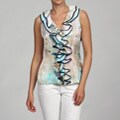 Piano Women's Ruffle Front Sleeveless Shirt