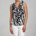 Piano Women's Ruffle Front Abstract Print Shirt