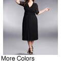 Kiyonna Women's Plus Size V-neck Sheer Sleeve Dress