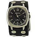 Nemesis Men's Sporty Black Studded Leather Cuff Watch