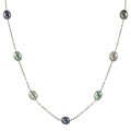 Sterling Silver Black Teal and Gray Freshwater Pearl Necklace (7-7.5 mm)
