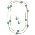 Goldtone Turquoise Enamel Daisy Necklace and Earring Set
