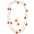 Goldtone Orange Enamel Daisy Necklace and Earring Set