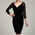 London Times Women's Black Lace Shirred Dress