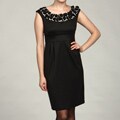 London Times Women's Cap-sleeve Petal Neck Dress