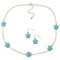 Goldtone Turquoise Enamel Daisy Necklace and Earring Set