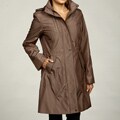 Anne Klein Women's Caramel Single-breasted Hoooded Raincoat FINAL SALE