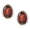 Sterling Silver Oval-cut Garnet Earrings