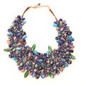 Wire-woven Blue and Multicolored Glass Beads Bib Necklace (India)
